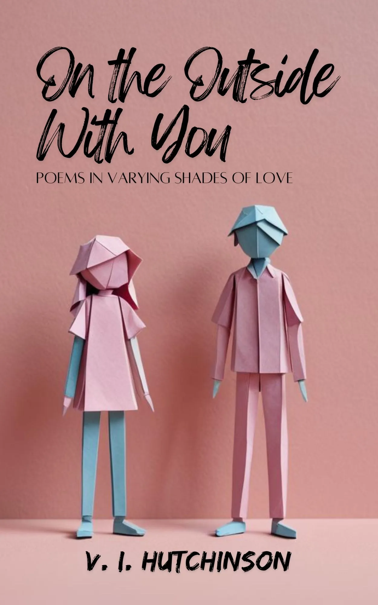 On the Outside With You book cover with two origami figures on pink